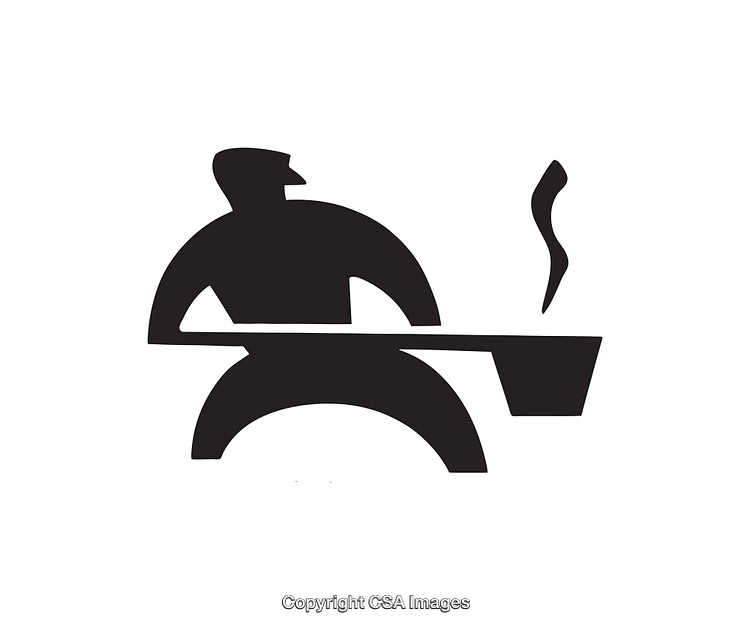 Abstract Black and White Line Art of a Cooking Figure