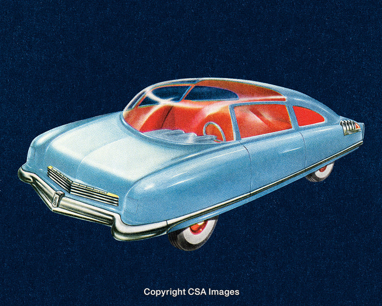 Futuristic Concept Car Illustration With Vibrant Colors and Retro Design