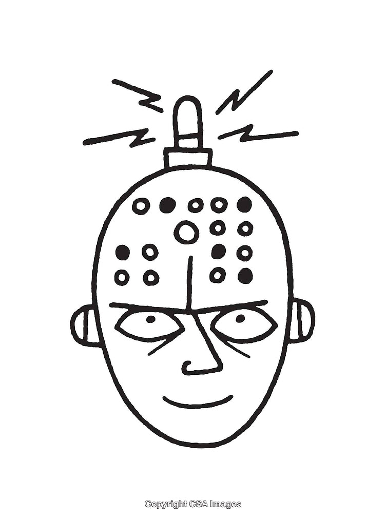 Black and White Abstract Face with Technological Elements in Line Art