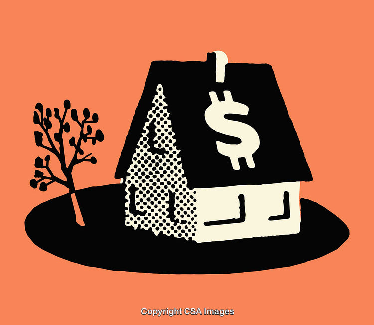 Illustration of a House with Dollar Sign on an Orange Background
