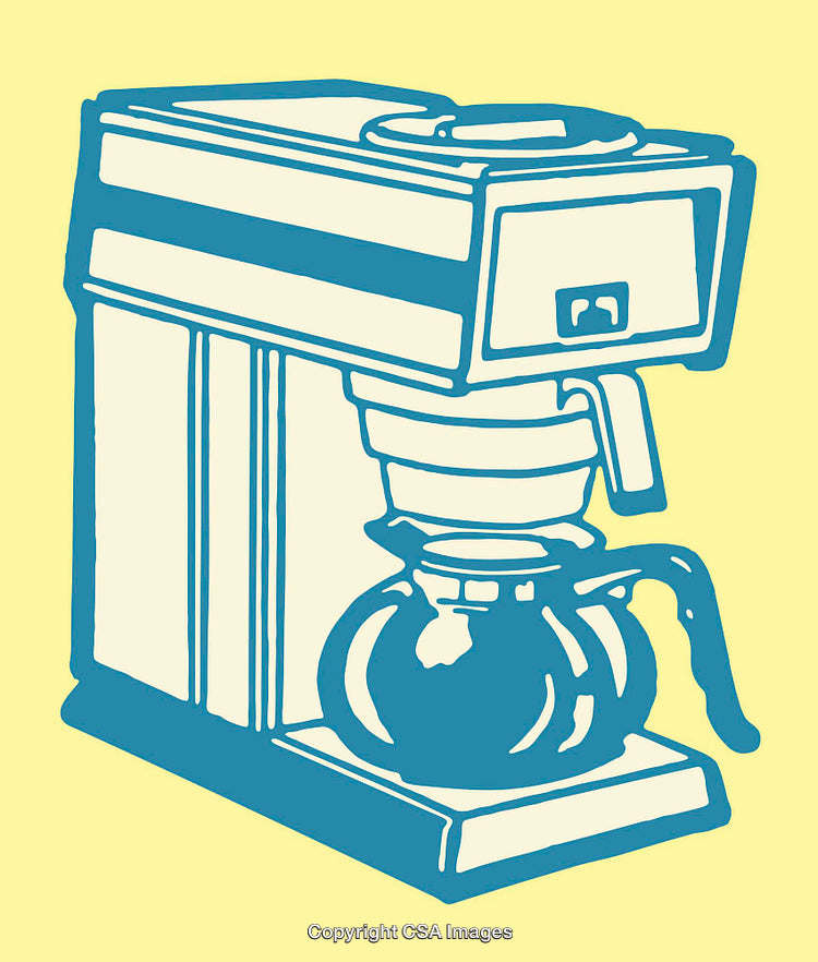 Stylized Illustration of a Coffee Maker in Minimal Color Art Style