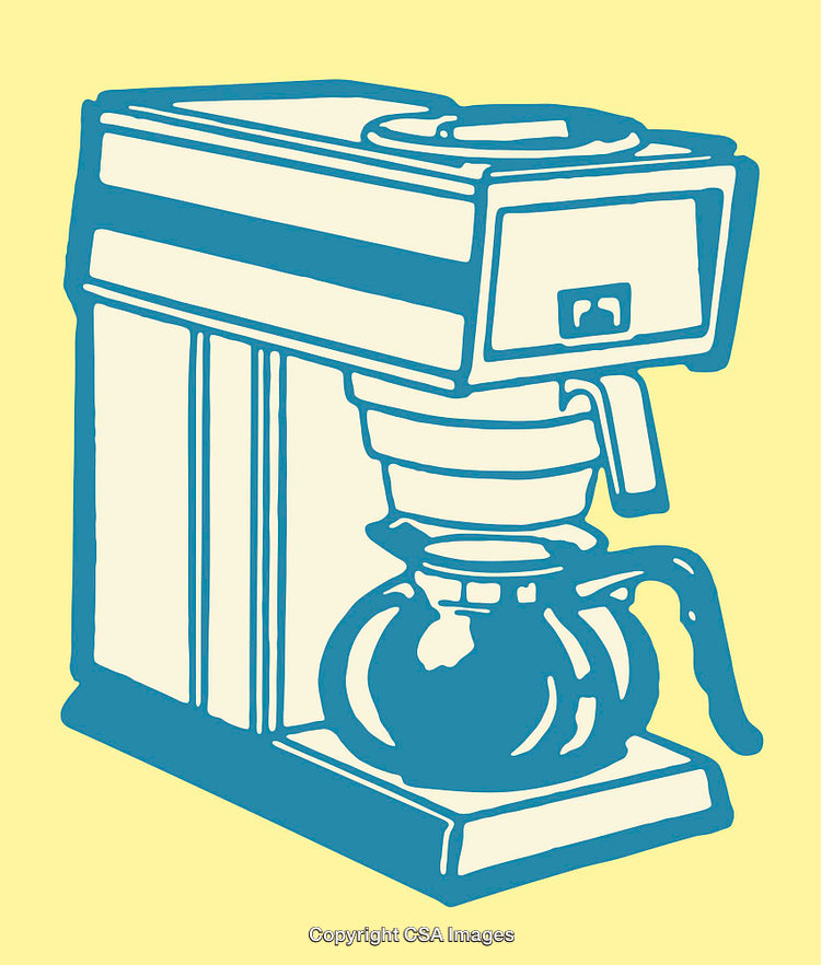 Stylized Illustration of a Coffee Maker in Minimal Color Art Style