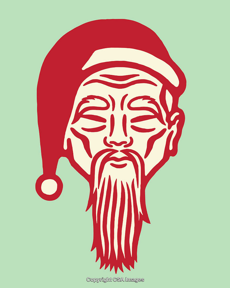 Stylized Line Art of Bearded Figure With Santa Hat