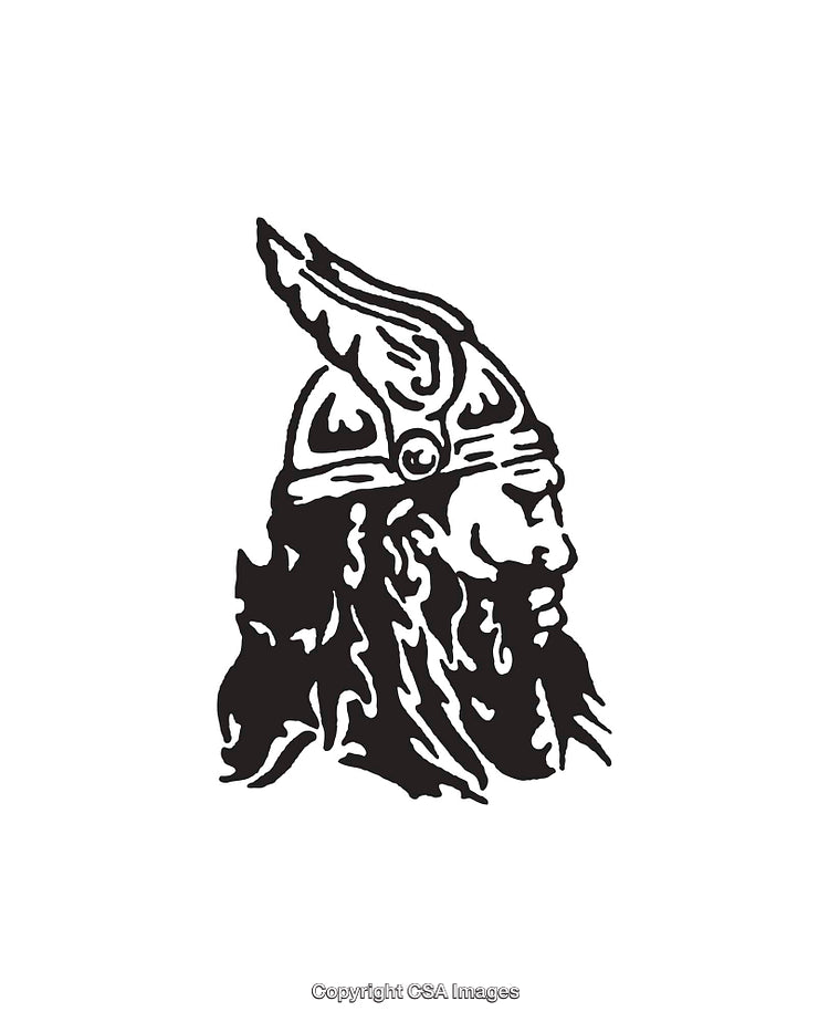 Black and White Illustration of a Viking Warrior in Profile View