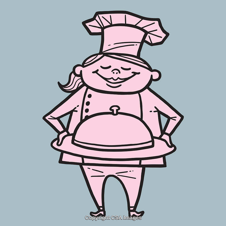 Whimsical Line Art of a Happy Chef Holding a Covered Dish