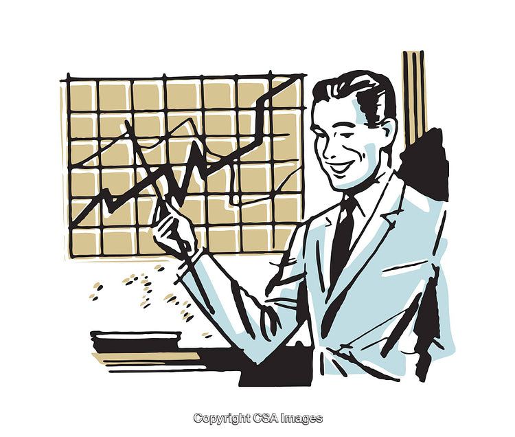 Vintage Illustration of Businessman Presenting a Growth Chart