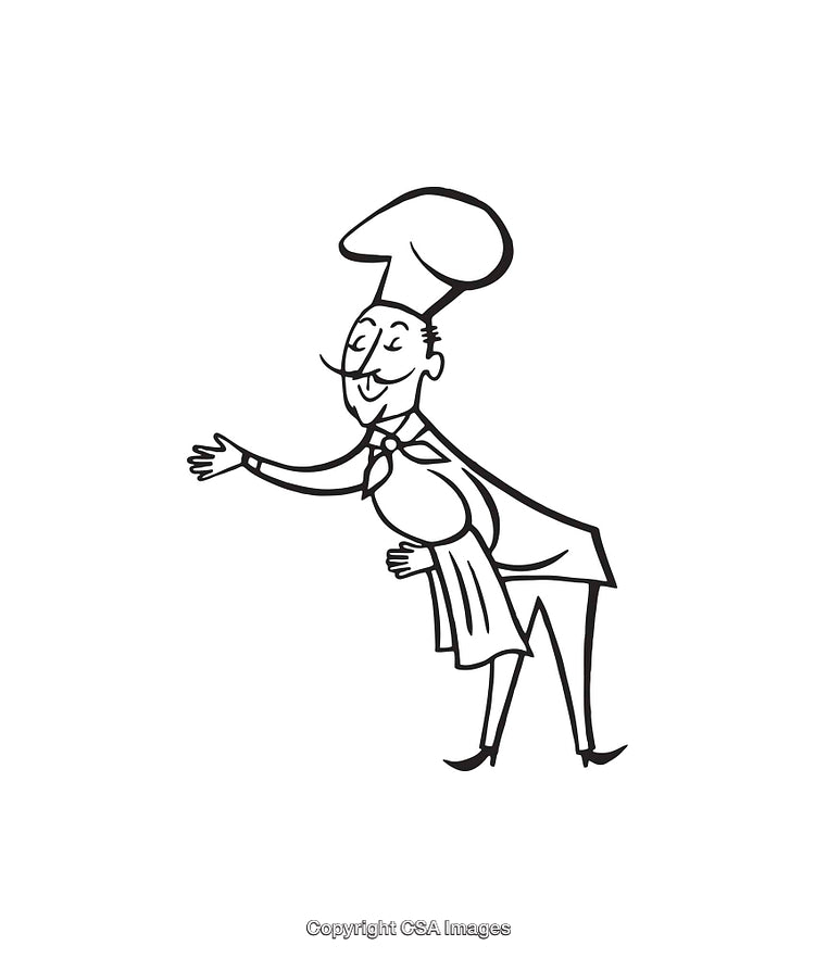 Charming Chef Line Art Depicting a Welcoming Culinary Greeting