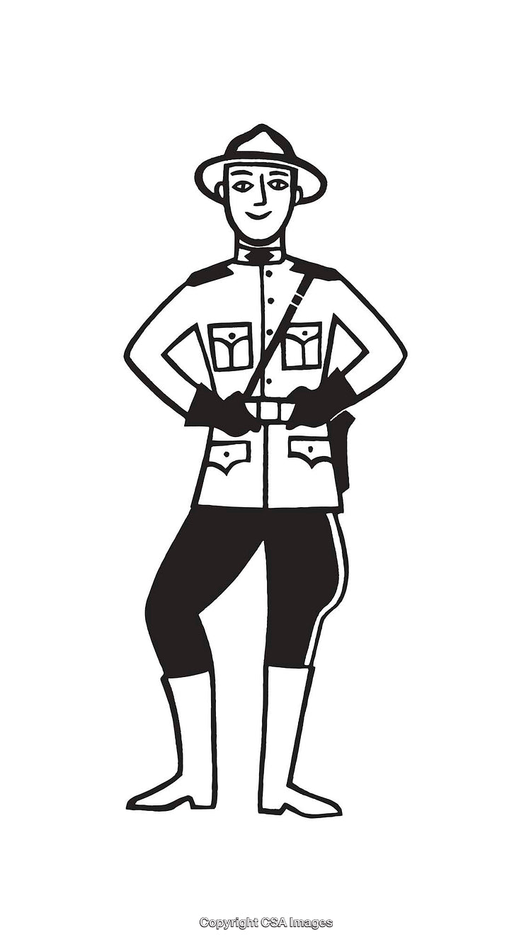 Black and White Line Art of a Uniformed Person Standing Confidently