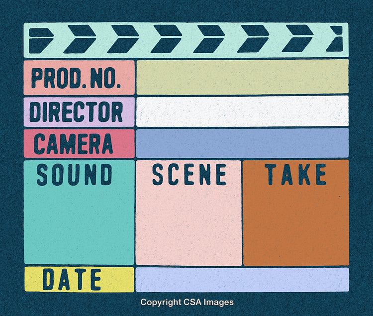 Colorful Film Clapboard Illustration Representing Movie Production and Filmmaking Elements