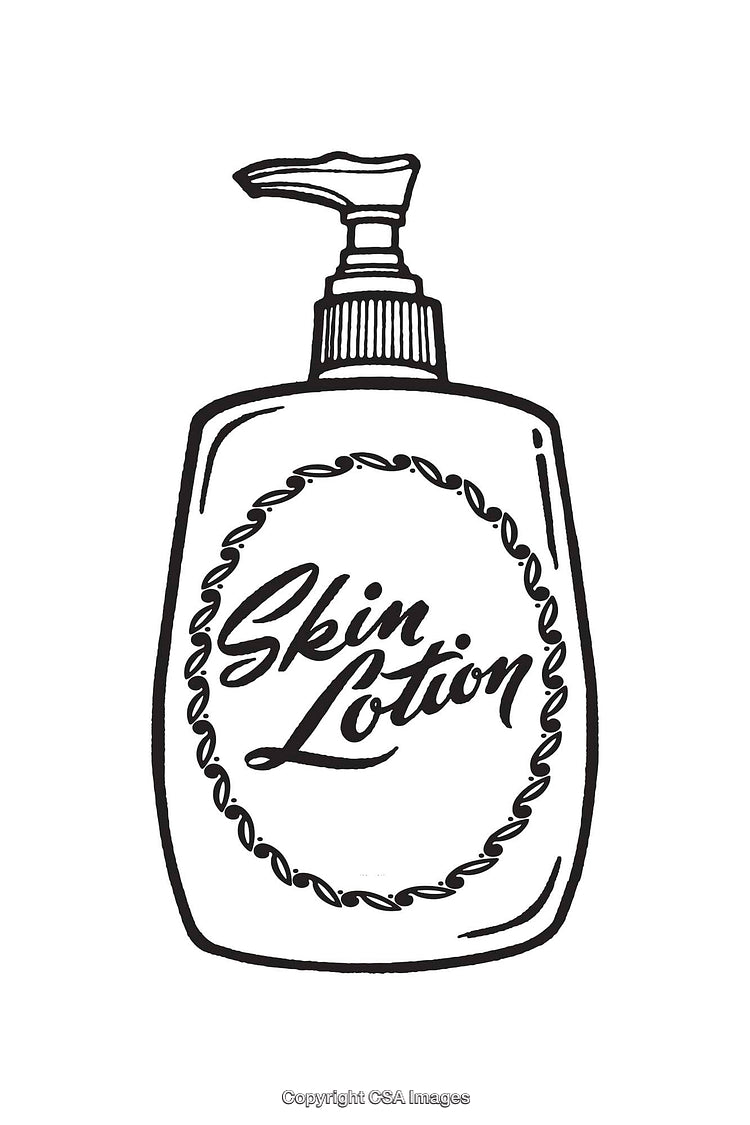 Black and White Line Art Illustration of a Skin Lotion Bottle
