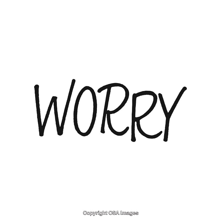 Handwritten Script of the Word Worry on White Background