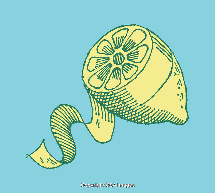Lemon Illustration with Peeling in Minimalist Artistic Style on Blue Background