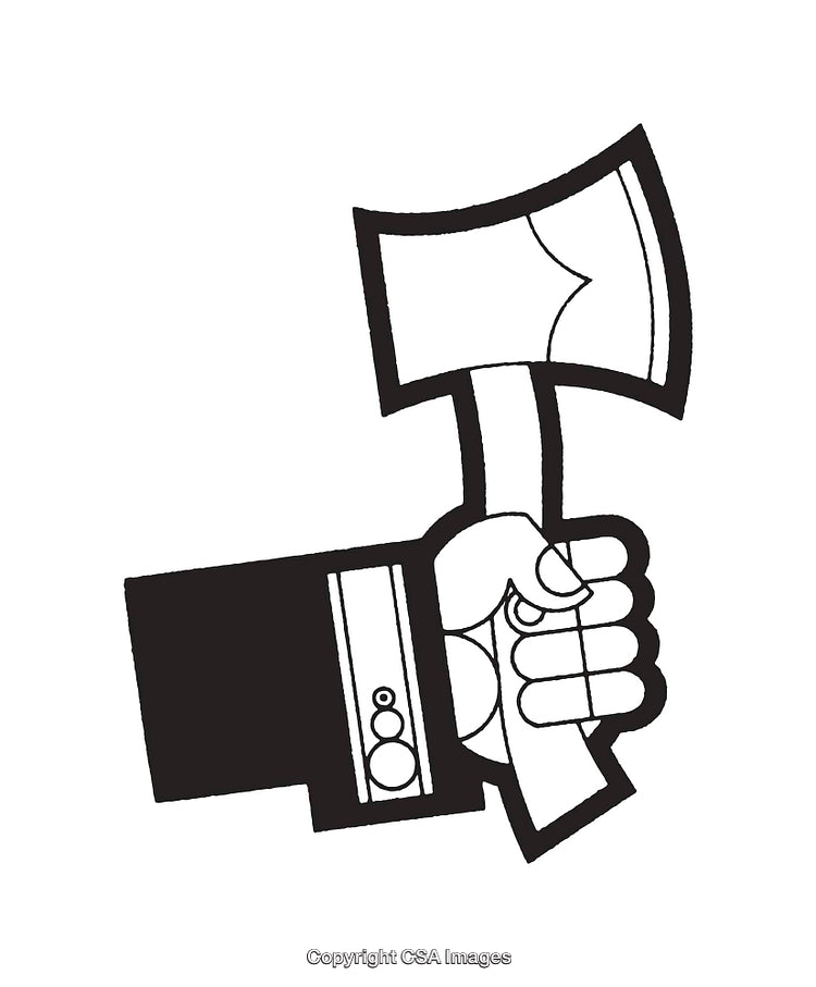 Minimalist Black and White Line Art of a Hand Holding an Axe