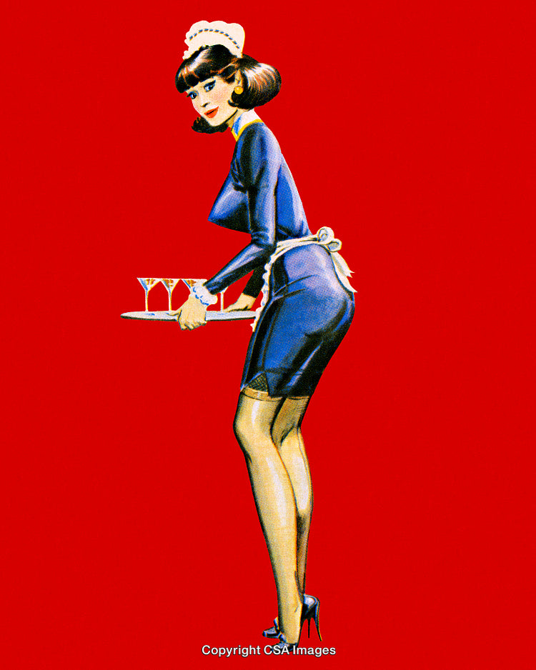 Retro Illustration of a Waitress Serving Drinks with a Colorful Background