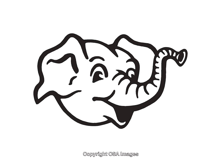 Black and White Line Art Illustration of a Cheerful Elephant Face