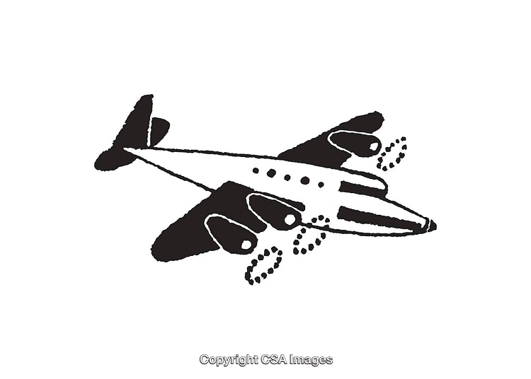 Vintage Airplane Black and White Line Art Illustration