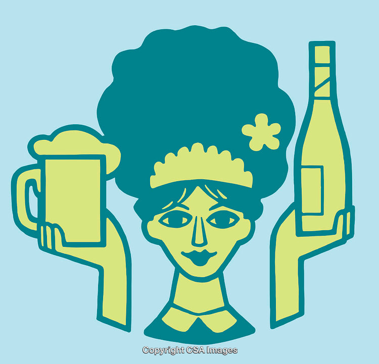 Colorful Line Art Showing a Figure Holding Beer and Wine
