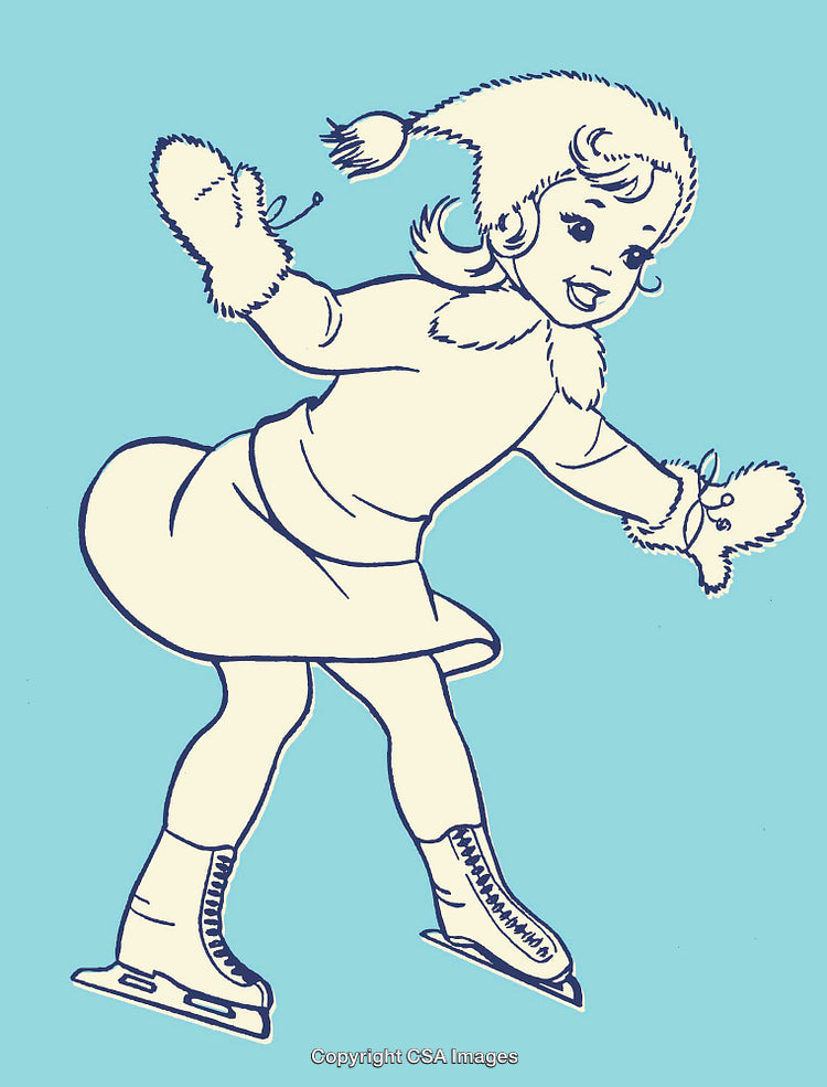 Retro Illustration of a Skating Girl in Winter Attire