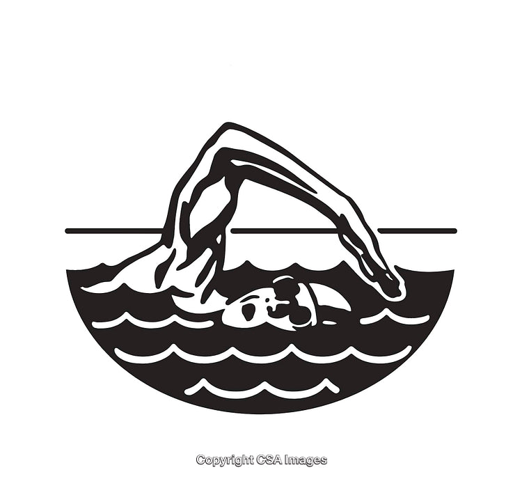 Stylized Black and White Illustration of a Swimmer in Water