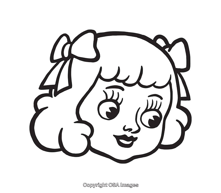 Vintage Style Black and White Girl Line Art Illustration