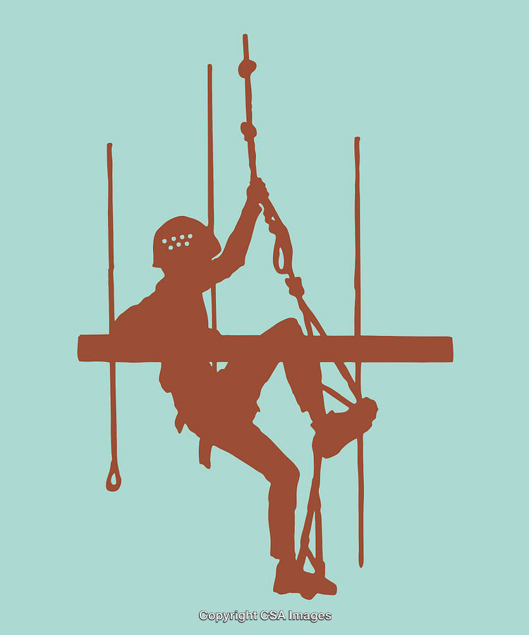 Silhouette of a Climber in Gear on Background Illustration