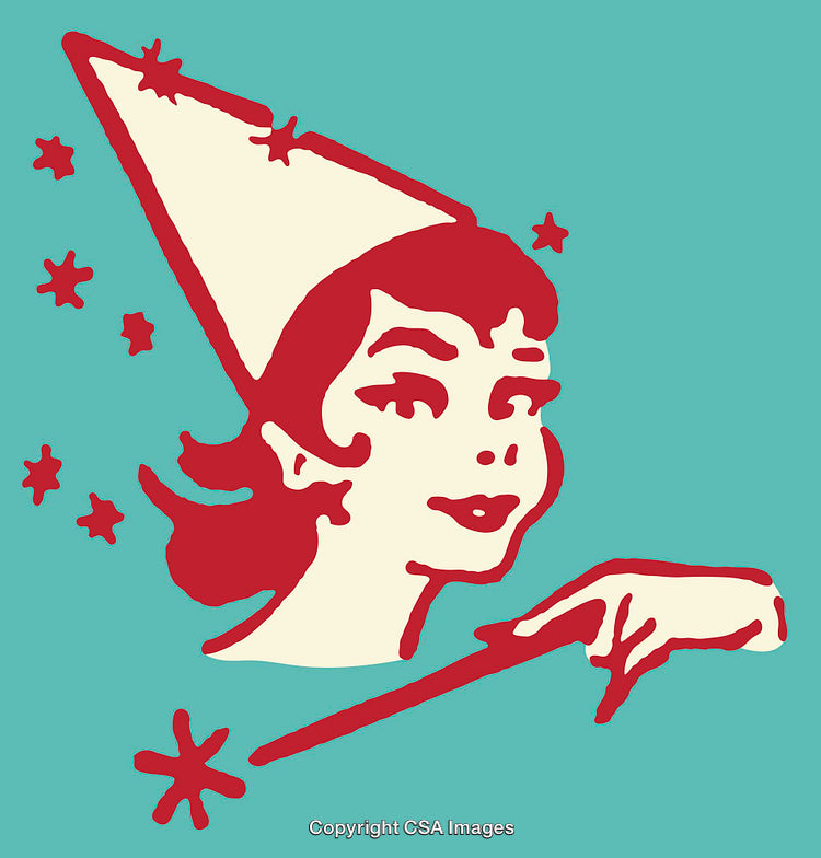 Colorful Retro Style Illustration of a Wizard Using Magic Wand