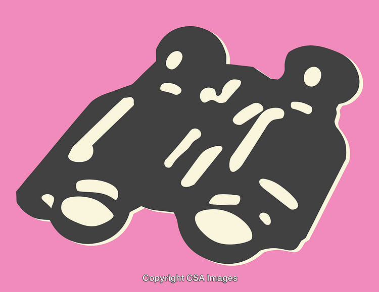Colorful Line Art Illustration of Binoculars on a Bright Pink Background