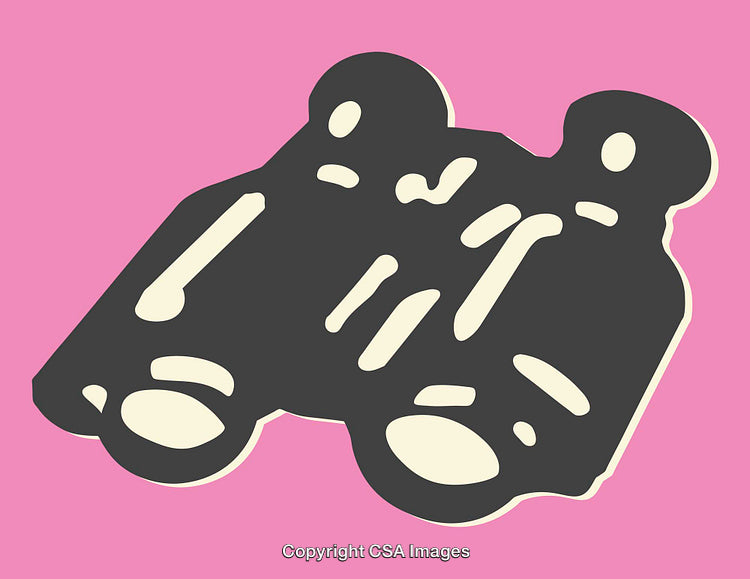 Colorful Line Art Illustration of Binoculars on a Bright Pink Background