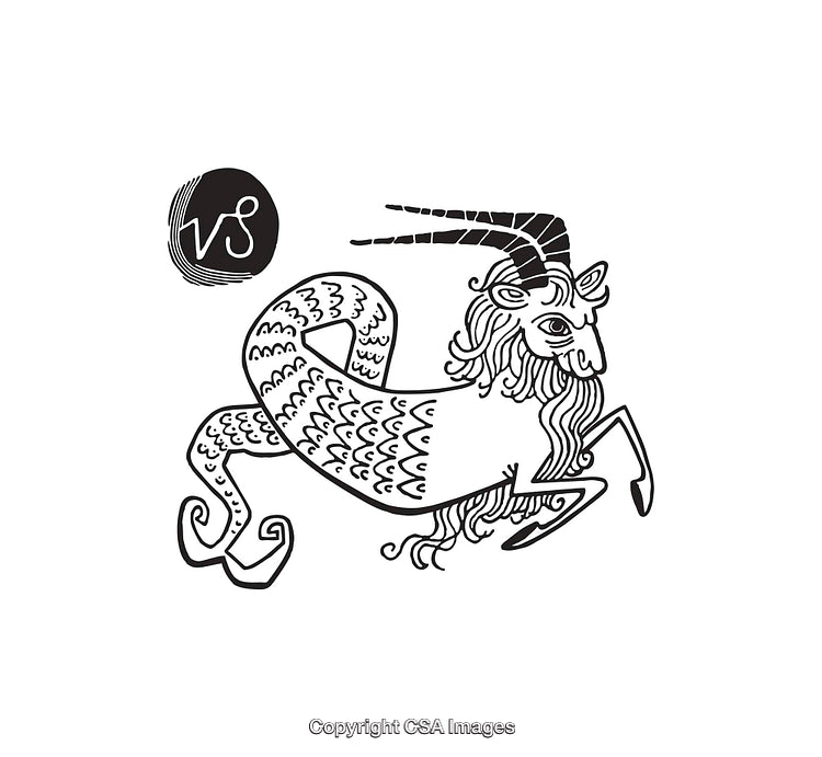 Black and White Line Art Capricorn Zodiac Symbol Illustration