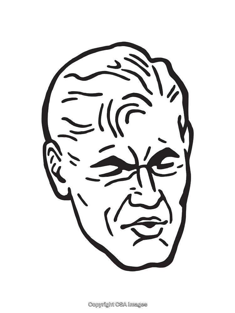 Black and White Line Art of a Detailed Human Male Face