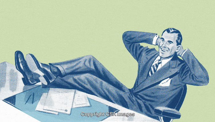 Relaxed Businessman Leaning Back at Desk in Office Illustration