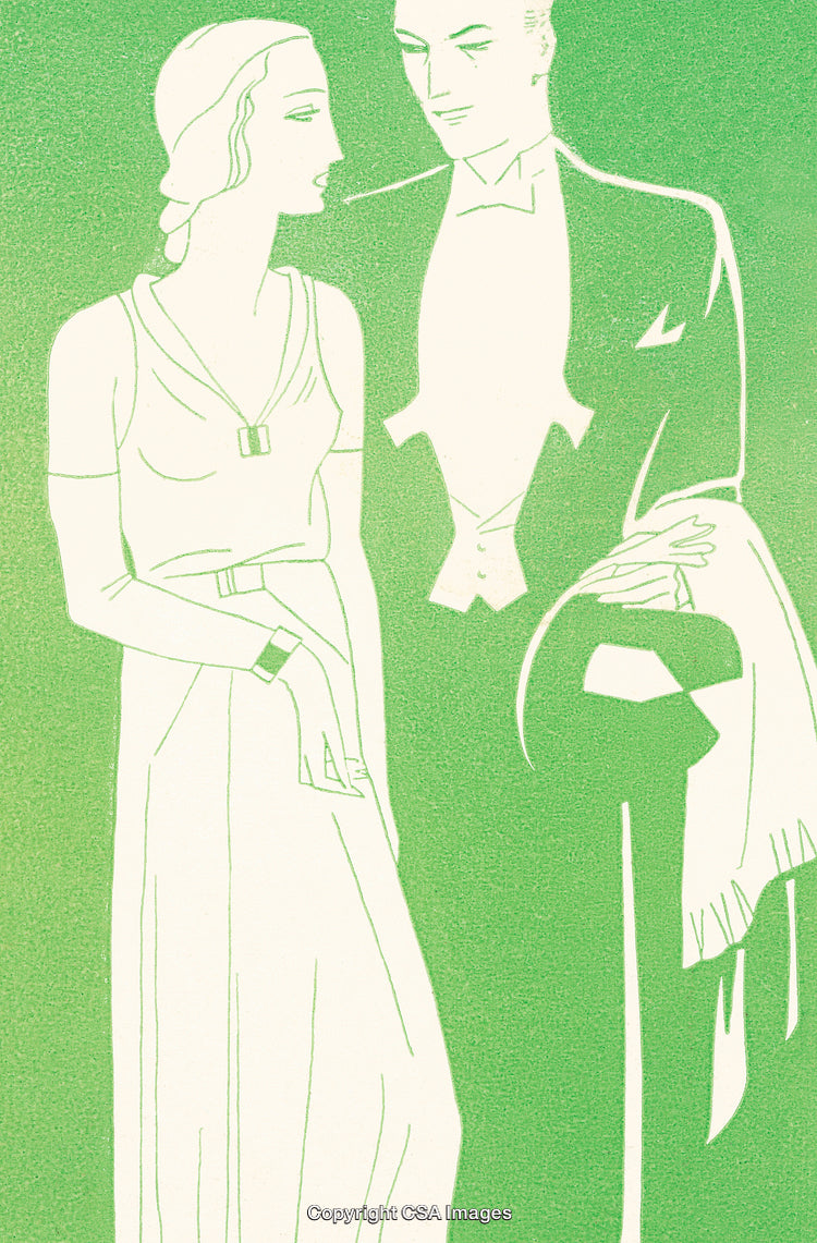 Elegant Couple Art Deco Illustration with Green Background