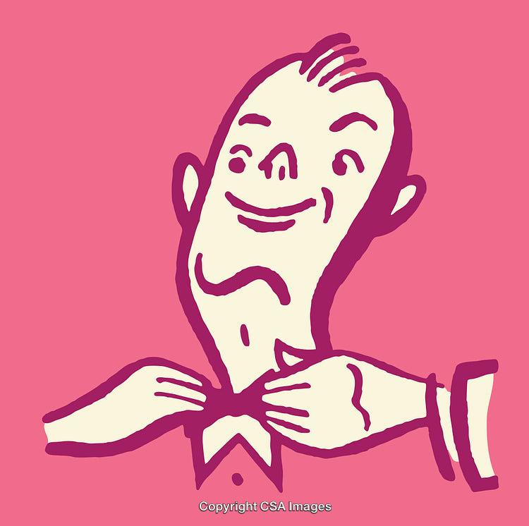Playful Pink Line Drawing of a Character Adjusting a Bow Tie