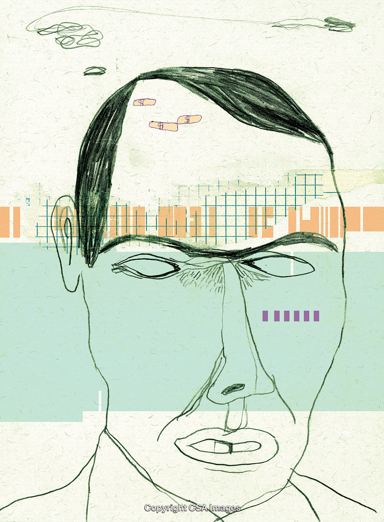 Abstract Face Illustration with Surreal Artistic Elements and Graphic Accents