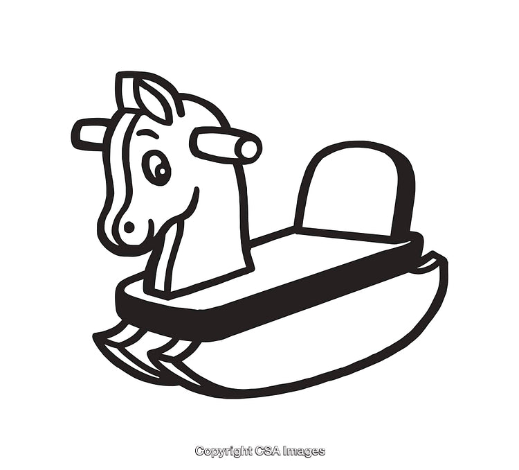 Black and White Line Art Illustration of a Rocking Horse Toy