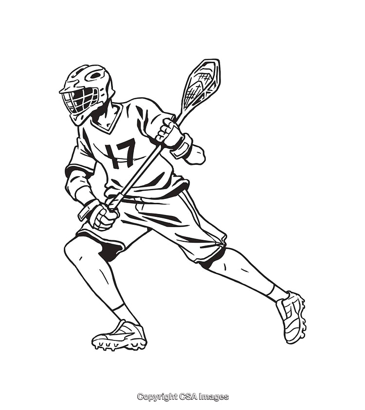 Black And White Line Art of a Lacrosse Player Mid-Action