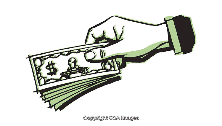 Hand Holding Stack of Cash in Artistic Green Illustration