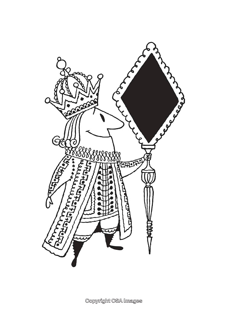 King Holding Scepter and Mirror in Line Art Illustration