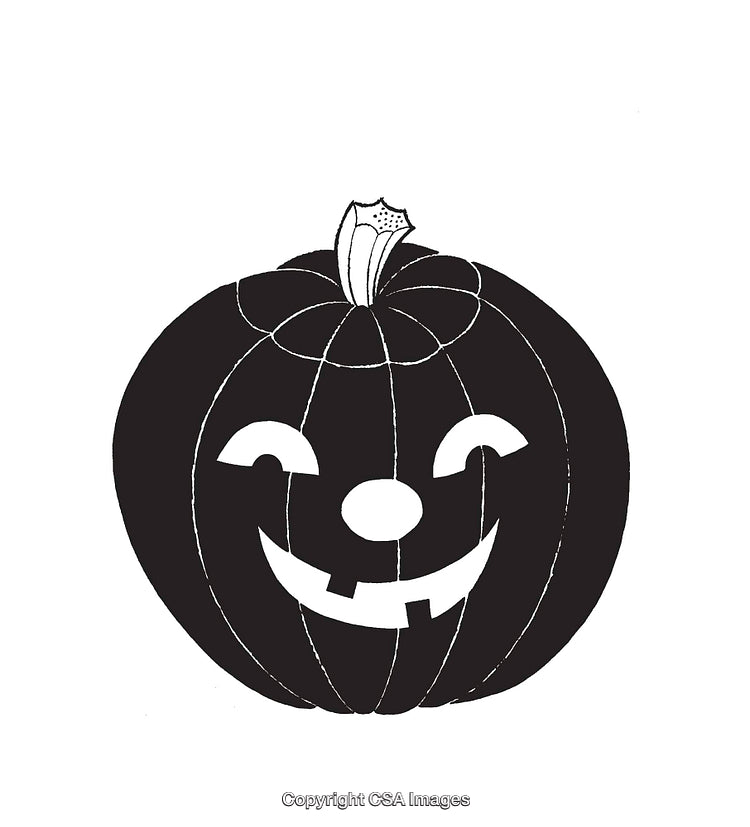 Black and White Jack-O'-Lantern with Cheerful Expression Illustration
