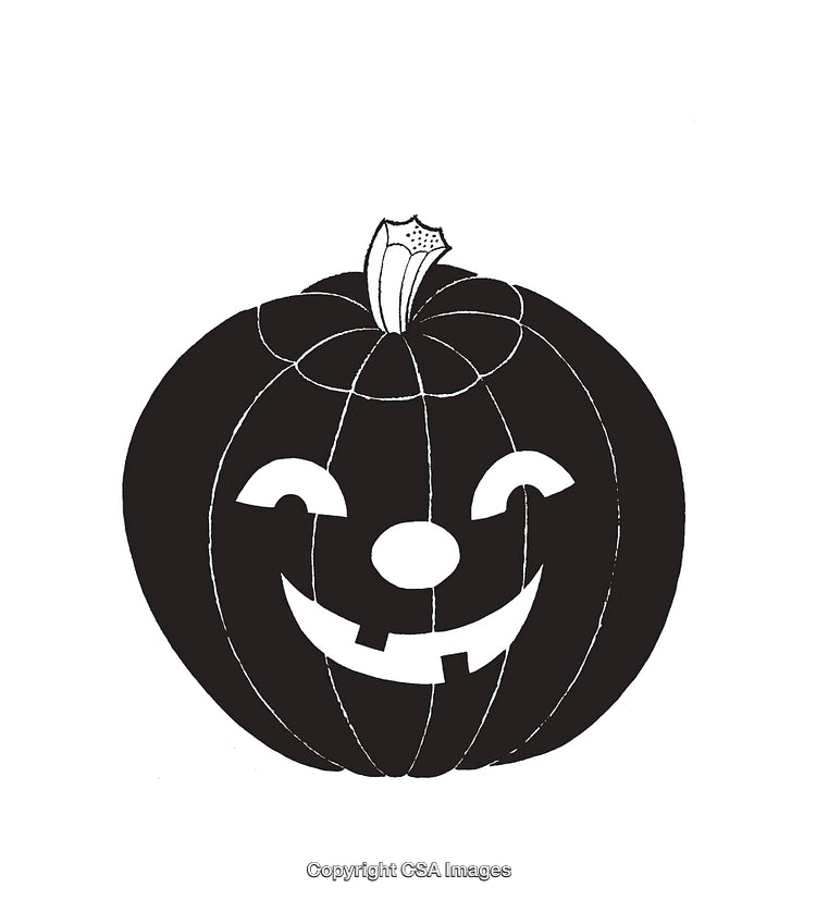 Black and White Jack-O'-Lantern with Cheerful Expression Illustration