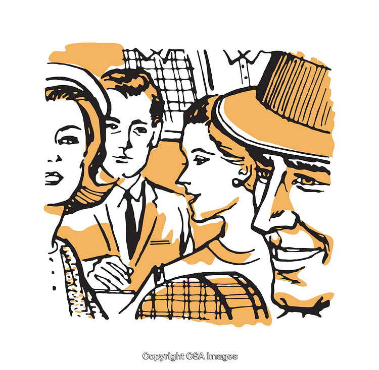 Stylized Retro Illustration Featuring People in a Friendly Social Gathering