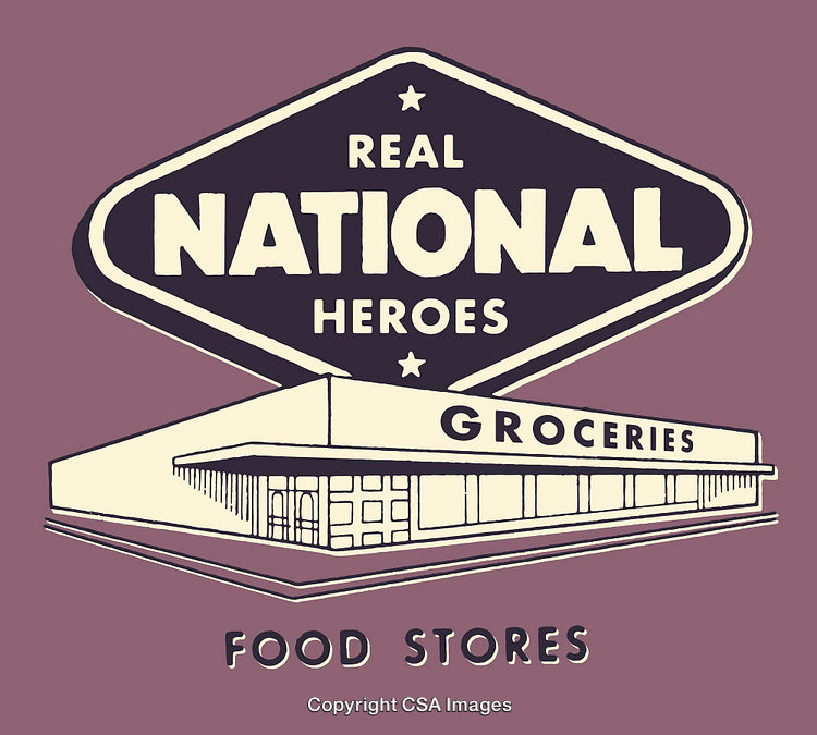 Vintage Styled Grocery Store Illustration with Retro Design Elements