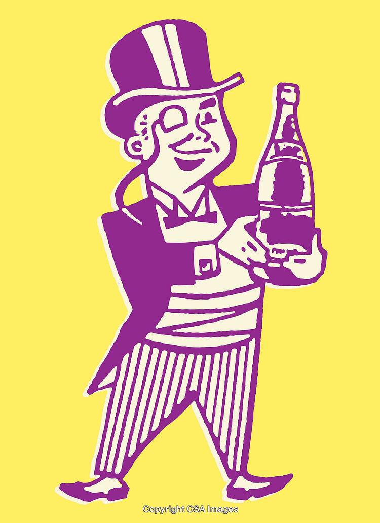 Vintage Styled Illustration of a Gentleman Holding a Beverage Bottle