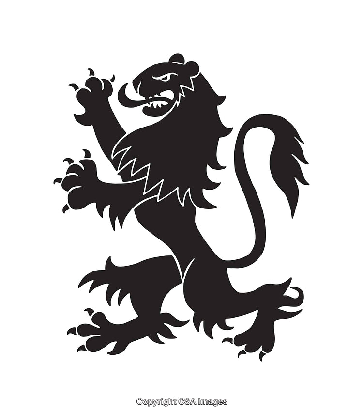 Heraldic Lion Silhouette in Black and White Line Illustration