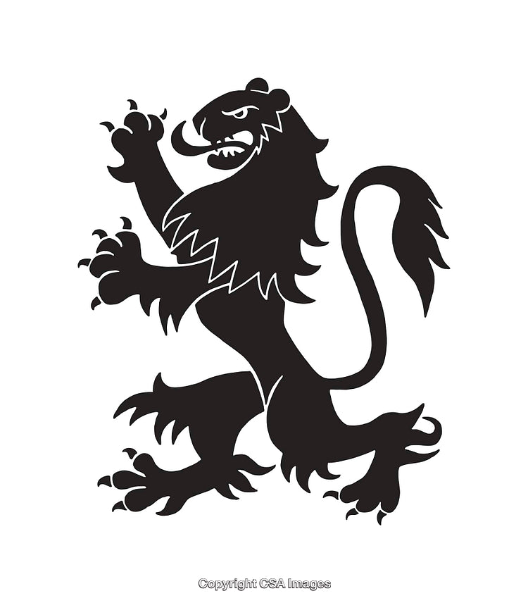 Heraldic Lion Silhouette in Black and White Line Illustration