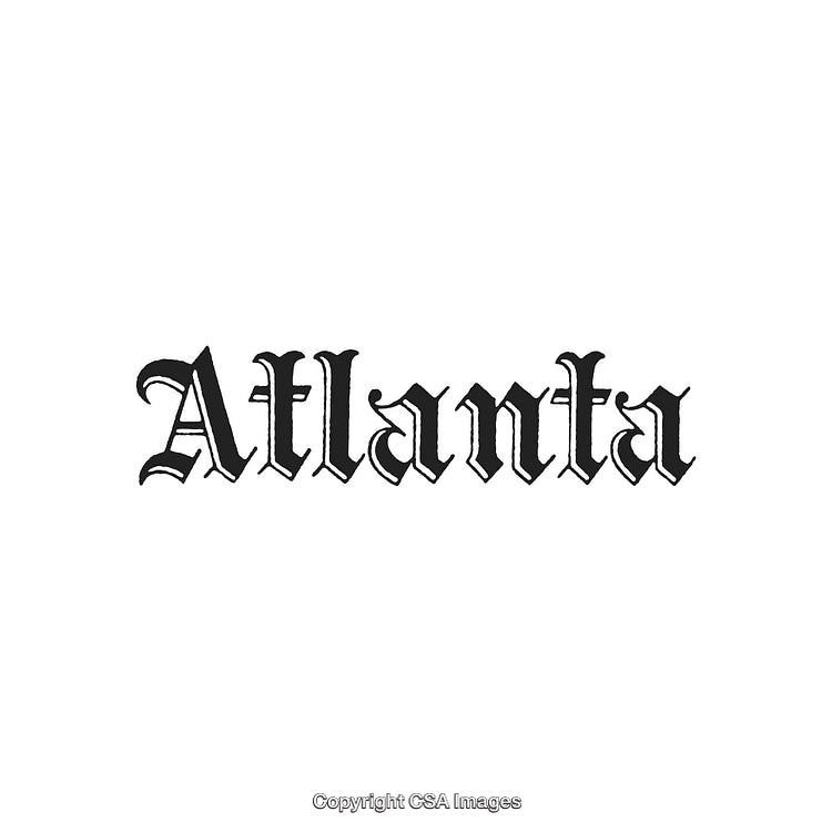 Decorative Blackletter Typography Artwork Highlighting the Word 'Atlanta' in Gothic Style