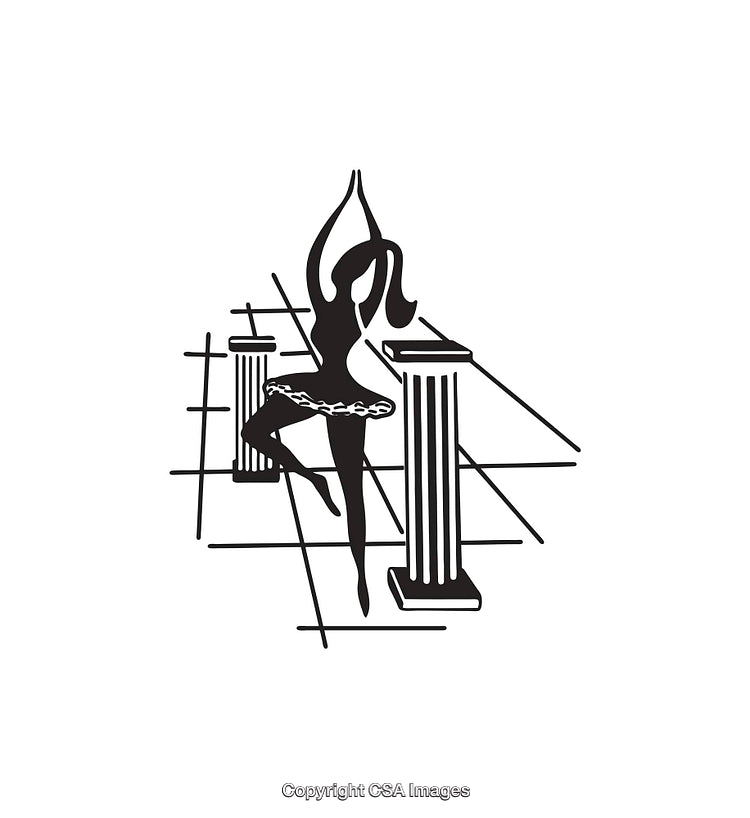 Abstract Silhouette with Chains and Classical Columns on a Gridded Background
