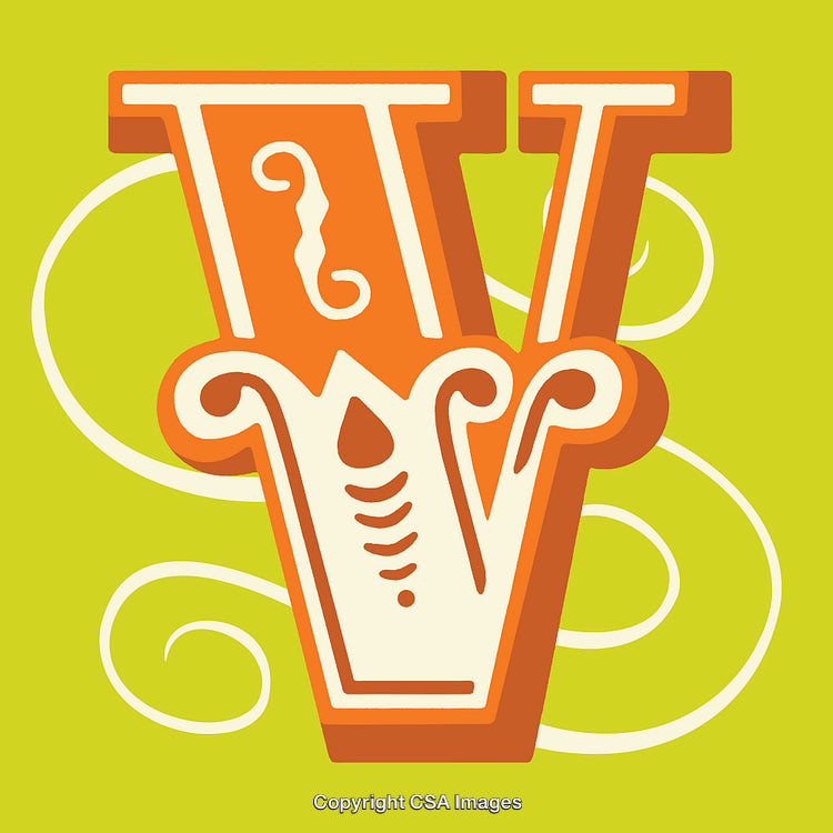 Ornate Letter V in Vibrant Artistic Style on Green Background