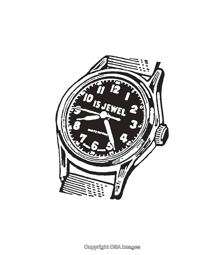 Black And White Line Drawing of Classical Wristwatch Illustration