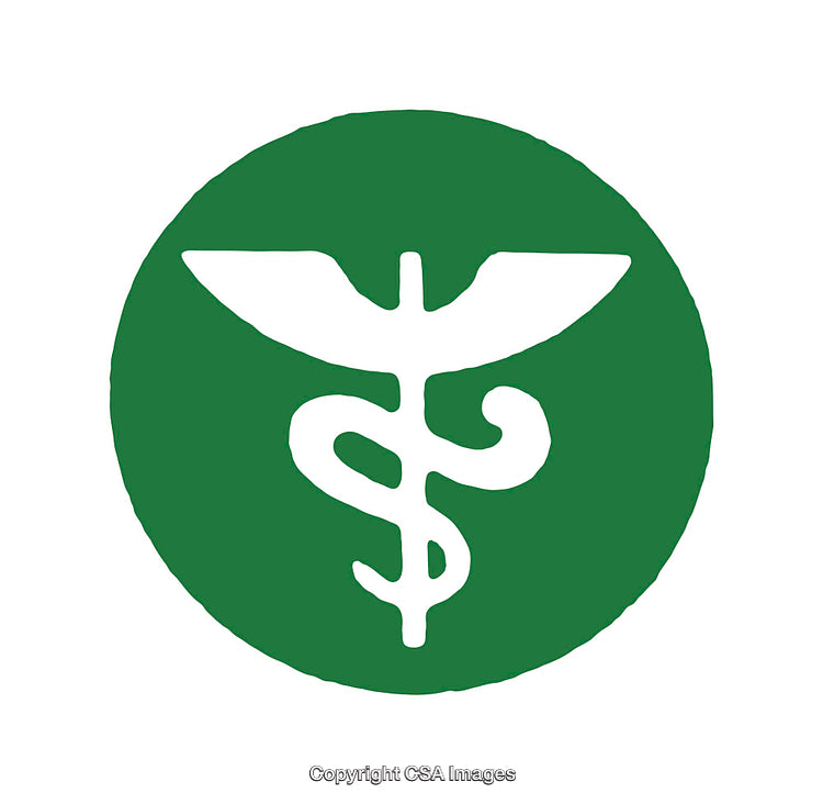 Green Medical Icon with a Snake and Wings Emblem